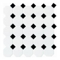 Daltile Matte White with Black Dot 12 in. x 12 in. x 13mm Ceramic Octagon/Dot Mosaic Wall Tile