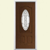 Masonite Chatham Three Quarter Oval Lite Carmel Fir Grain Textured Fiberglass Entry Door with Brickmold