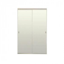 60 in. x 80 in. White Mirror with Back Painted Brittany Anodized Steel Glass Bypass Door