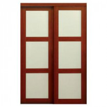 TRUporte 2310 Series 48 in. x 80-1/2 in. Composite 3-Lite Tempered Frosted Glass Composite Cherry Interior Sliding Door