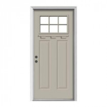 JELD-WEN 6-Lite Craftsman Painted Steel Entry Door with Brickmold and Shelf