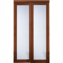 TRUporte Grand 2000 Series 72 in. x 80 in. Composite Cherry 1-Lite Tempered Frosted Glass Sliding Door