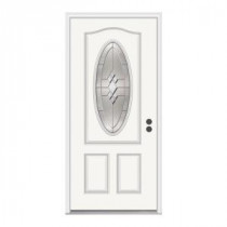 JELD-WEN Kingston 3/4-Lite Oval Brilliant White Fiberglass Entry Door