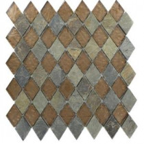 Splashback Tile Tectonic Diamond Multicolor Slate and Bronze 11 in. x 12 in. Glass Floor and Wall Tile