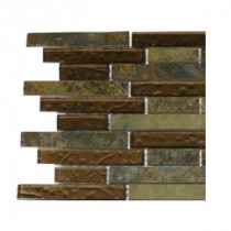 Splashback Tile Tectonic Harmony Multicolor Slate And Bronze Glass Tiles - 6 in. x 6 in. Tile Sample