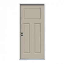 JELD-WEN 3-Panel Craftsman Painted Steel Entry Door with Brickmold