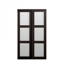 TRUporte Grand 2290 Series 48 in. x 80 in. Composite Espresso 3-Lite Tempered Frosted Glass Sliding Door
