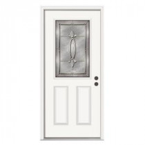 JELD-WEN Blakely 1/2 Lite Primed White Steel Entry Door with Nickel Caming and Brickmold