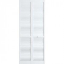 Frameport 24 in. x 80 in. Louver Pine White Interior Bi-fold Closet Door