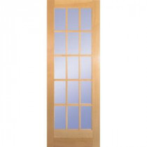 30 in. Clear Pine Wood 15 Lite French Slab Door