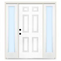 Steves & Sons Premium 6-Panel Primed White Steel Right-Hand Entry Door with 12 in. Clear Glass Sidelites and 4 in. Wall