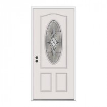 JELD-WEN Hadley 3/4-Lite Oval Primed White Fiberglass Entry Door