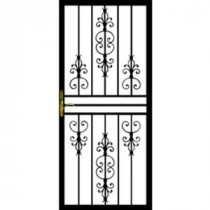 Grisham 108 Series 32 in. x 80 in. Black Hinge Right Flower Security Door with Self Storing Glass Feature
