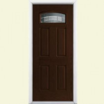 Masonite Croxley Camber Fanlite Espresso Oak Grain Textured Fiberglass Entry Door with Brickmold
