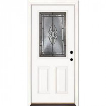 Feather River Doors Sapphire Patina Half Lite Primed Smooth Fiberglass Entry Door