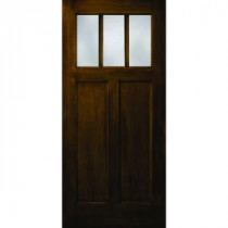 Builder's Choice Craftsman 2-Panel 3 Lite Stained Premium Fiberglass Dark Walnut Entry Door With Brickmould