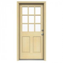 JELD-WEN 9-Lite Unfinished Hemlock Entry Door with Unfinished AuraLast Jamb and Brickmold