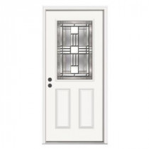 JELD-WEN Cordova 1/2-Lite Primed White Steel Entry Door with Nickel Caming and Brickmold