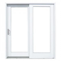 MasterPiece 59-1/4 in. x 79-1/2 in. Composite White Left-Hand Sliding Patio Door with Woodgrain Interior