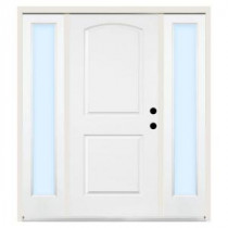 Steves & Sons Premium 2-Panel Arch Primed White Steel Left-Hand Entry Door with 10 in. Clear Glass Sidelites and 6 in. Wall