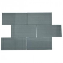 Splashback Tile Contempo Blue Gray Polished 6 in. x 3 in. Glass Subway Floor and Wall Tile