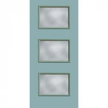 Builder's Choice 3 Lite Clear Glass Painted Fiberglass Surf Blue Entry Door with Brickmould