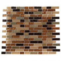 Splashback Tile Golden Trail Blend Bricks 12 in. x 12 in. Marble and Glass Mosaic Floor and Wall Tile