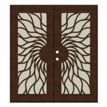 Unique Home Designs Sunfire 60 in. x 80 in. Copper Right-Hand Surface Mount Aluminum Security Door with Beige Perforated Aluminum Screen