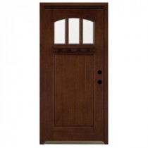 Steves & Sons Craftsman 3 Lite Arch Stained Mahogany Wood Left-Hand Entry Door with 4 in. Wall and Prefinished Frame