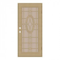 Unique Home Designs Modern Cross 30 in. x 80 in. Desert Sand Right-Hand Surface Mount Security Door with Desert Sand Perforated Screen
