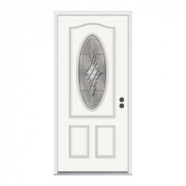 JELD-WEN Hadley 3/4-Lite Oval Brilliant White Fiberglass Entry Door