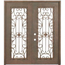 62 in. x 81 in. Copper Prehung Right-Hand Inswing Wrought Iron Double Straight Top Entry Door