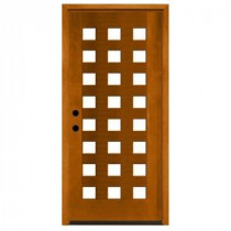 Steves & Sons Modern 24 Lite Obscure Stained Mahogany Wood Right-Hand Entry Door with 6 in. Wall
