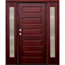 Pacific Entries Contemporary 5 Panel Stained Mahogany Wood Entry Door with 12 in. Seedy Sidelites