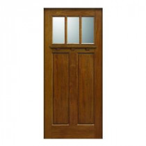 Main Door Craftsman Collection 3 Lite Prefinished Walnut Solid Mahogany Type Wood Slab Entry Door