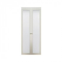 TRUporte 3010 Series 30 in. x 80 in. 1-Lite Tempered Frosted Glass Composite White Interior Bifold Closet Door