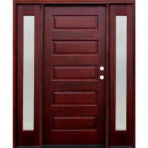 Pacific Entries Contemporary 5 Panel Stained Mahogany Wood Entry Door with 14 in. Reed Sidelites