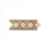 Daltile Travertine Antalya/Gold/Ivory Blend 4 in. x 12 in. Tumbled Slate Diamond Border Accent Wall Tile