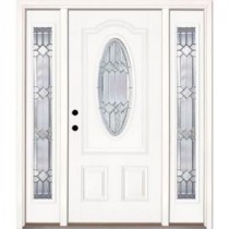 Feather River Doors Mission Pointe Zinc 3/4 Oval Lite Prime Smooth Fiberglass Entry Door with Sidelites