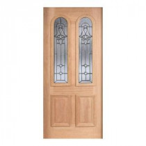 Main Door Mahogany Type Unfinished Beveled Patina Twin Arch Glass Solid Wood Entry Door Slab