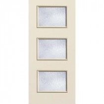 Builder's Choice 3 Lite Rain Glass Unfinished Fiberglass Raw Entry Door with Brickmould