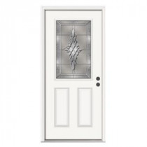 JELD-WEN 1/2 Lite Primed White Steel Entry Door with Brickmold