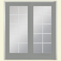 Masonite 72 in. x 80 in. Silver Cloud Steel Prehung Right-Hand Inswing 10-Lite Patio Door with No Brickmold in Vinyl Frame