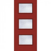 Builder's Choice 3 Lite Rain Glass Painted Fiberglass Cordovan Entry Door with Brickmould