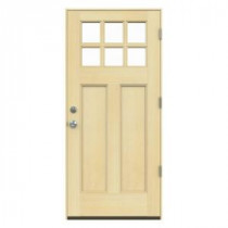 JELD-WEN 6-Lite Craftsman Unfinished Hemlock Entry Door with Unfinished AuraLast Jamb