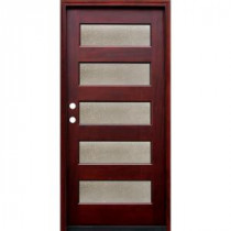 Pacific Entries Contemporary 5 Lite Seedy Stained Wood Mahogany Entry Door with 6 Wall Series