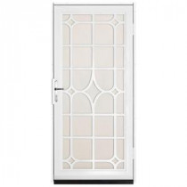 Unique Home Designs Lexington 36 in. x 80 in. White Outswing Security Door with Almond Perforated Screen and Satin Nickel Hardware