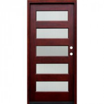 Pacific Entries Contemporary 5 Lite Reed Stained Wood Mahogany Entry Door