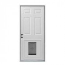 JELD-WEN 6-Panel Primed White Steel Entry Door with Large Pet Door