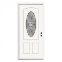 JELD-WEN Hadley 3/4 Lite Oval Primed White Steel Entry Door with Brickmold